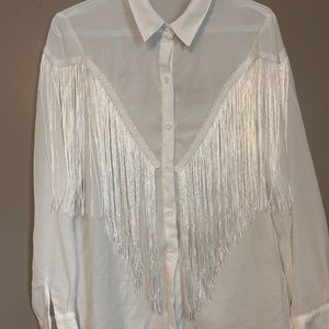 White Women's Button-up with Fringe